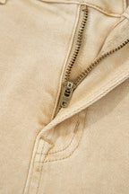 Apricot Solid Color Seamed Center Wide Leg Cropped Jeans