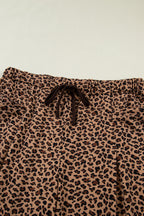 Brown Plus Size Leopard Loose Top Pleated Pants Set