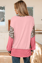 Color Block Leopard Patchwork Dolman Sleeve High Low Baggy Sweatshirt