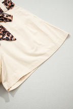 Leopard Contrast Sash Belt Pleated Wide Leg Shorts