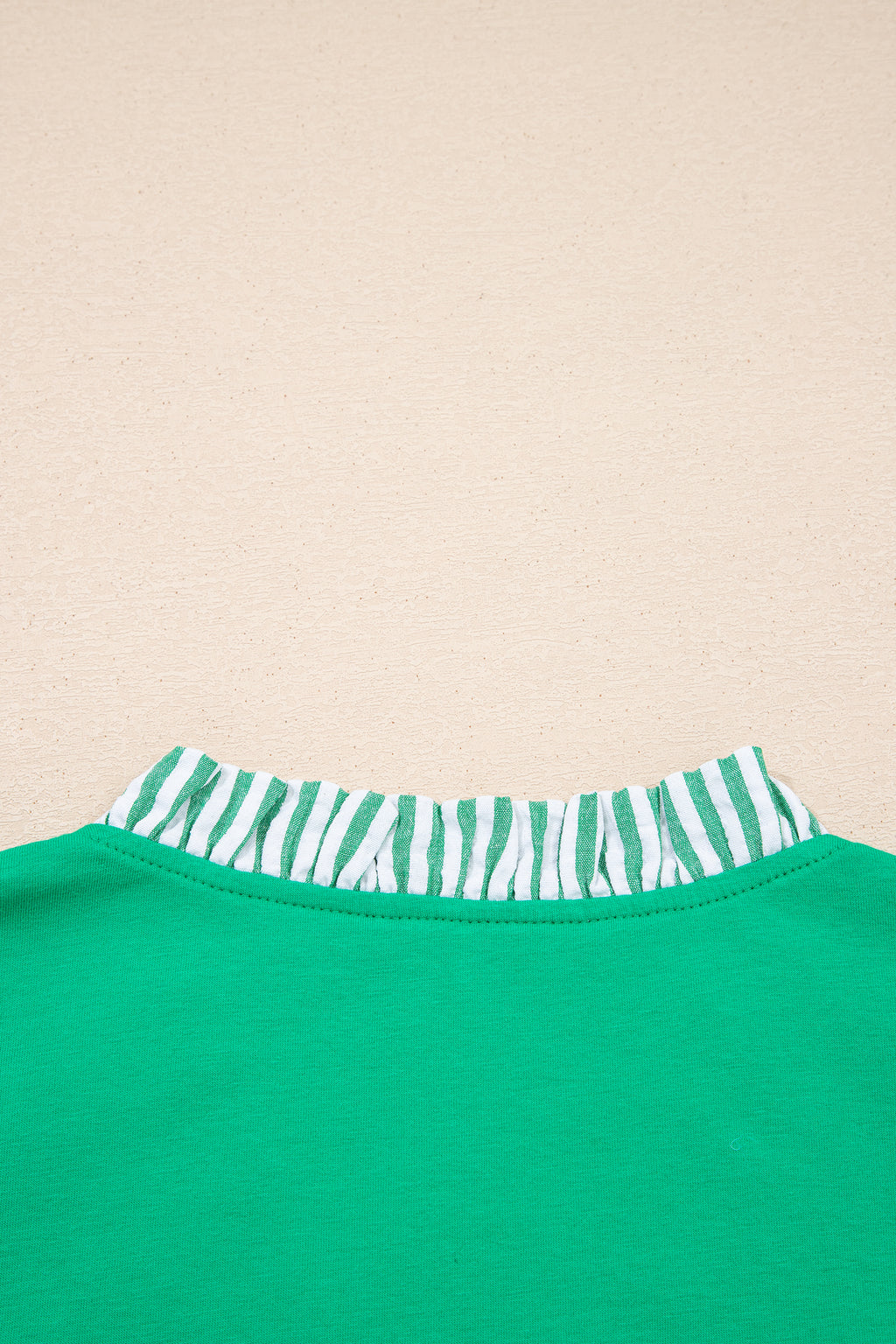 Dark Green Plus Size Button Front Ruffled Stripe Trim V Neck Flutter Sleeve Blouse