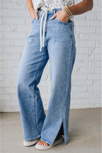 Myosotis Slit Leg High Rise Drawstring Casual Jeans