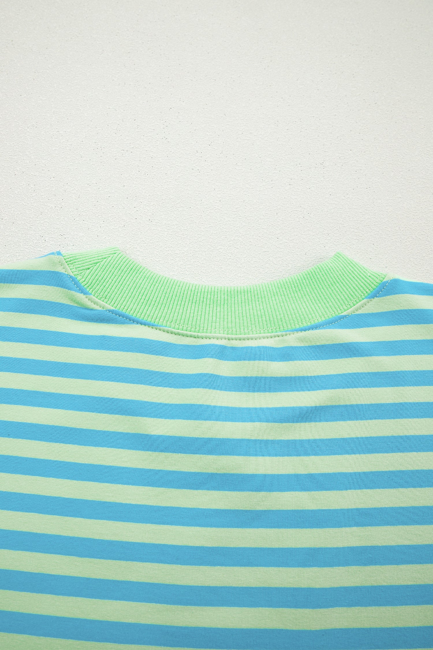 Striped Color Block Detail Long Sleeve Pullover Elastic Waist Pull On Shorts 2pcs Set