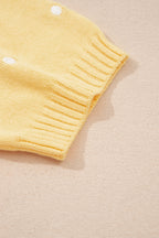 Yellow Cream Elegant Polka Dot Bubble Short Sleeve Sweater