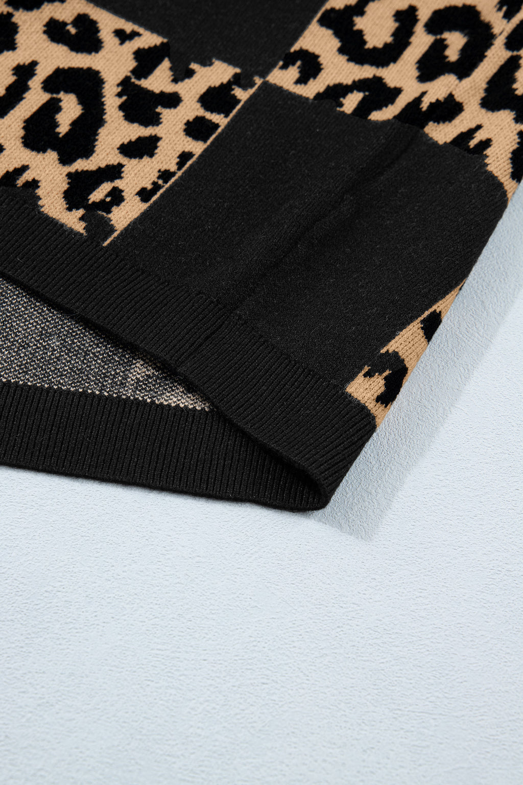 Leopard Checkerboard Short Sleeve Knit Sweater