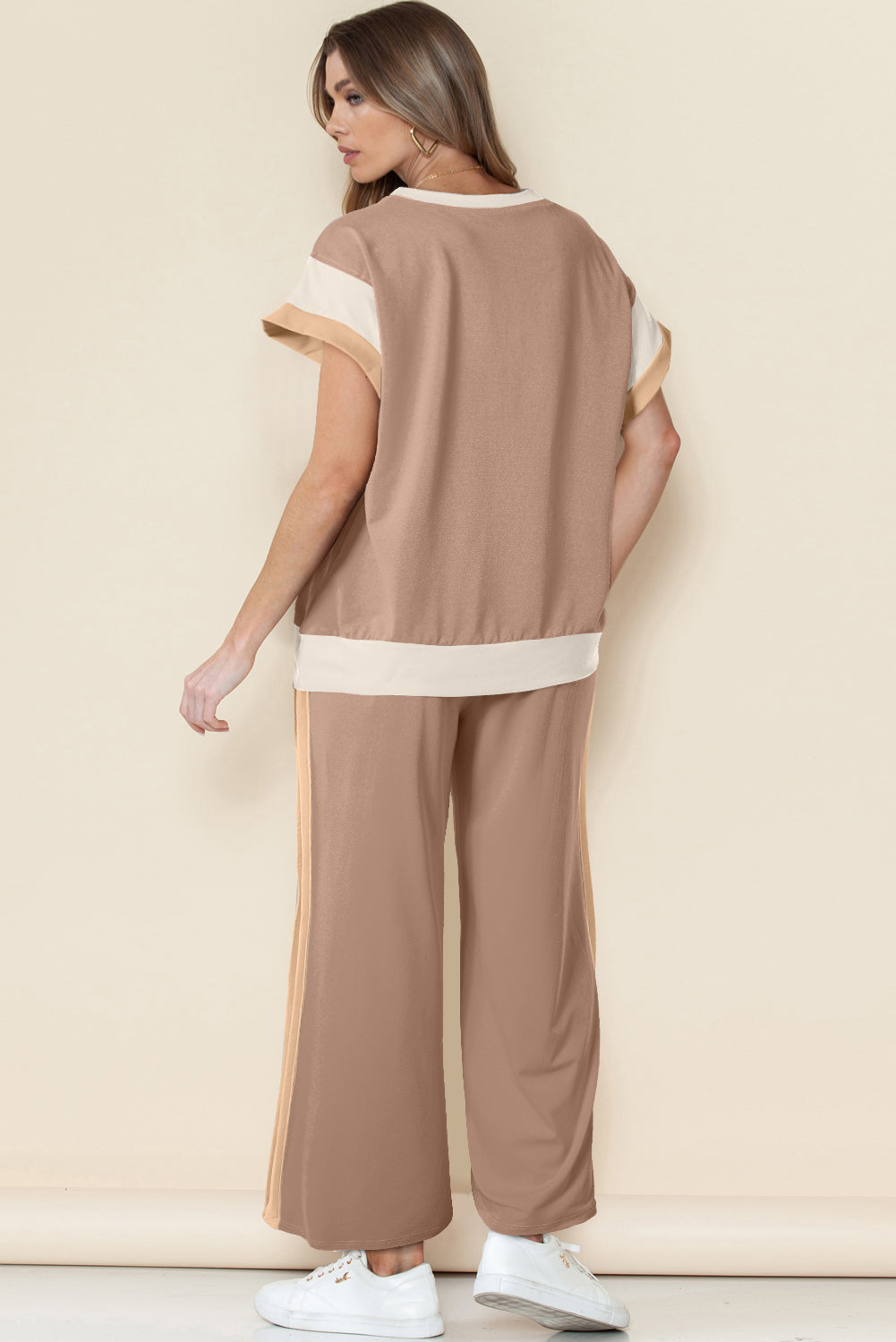 Colour Block Detail Casual Two-piece Set