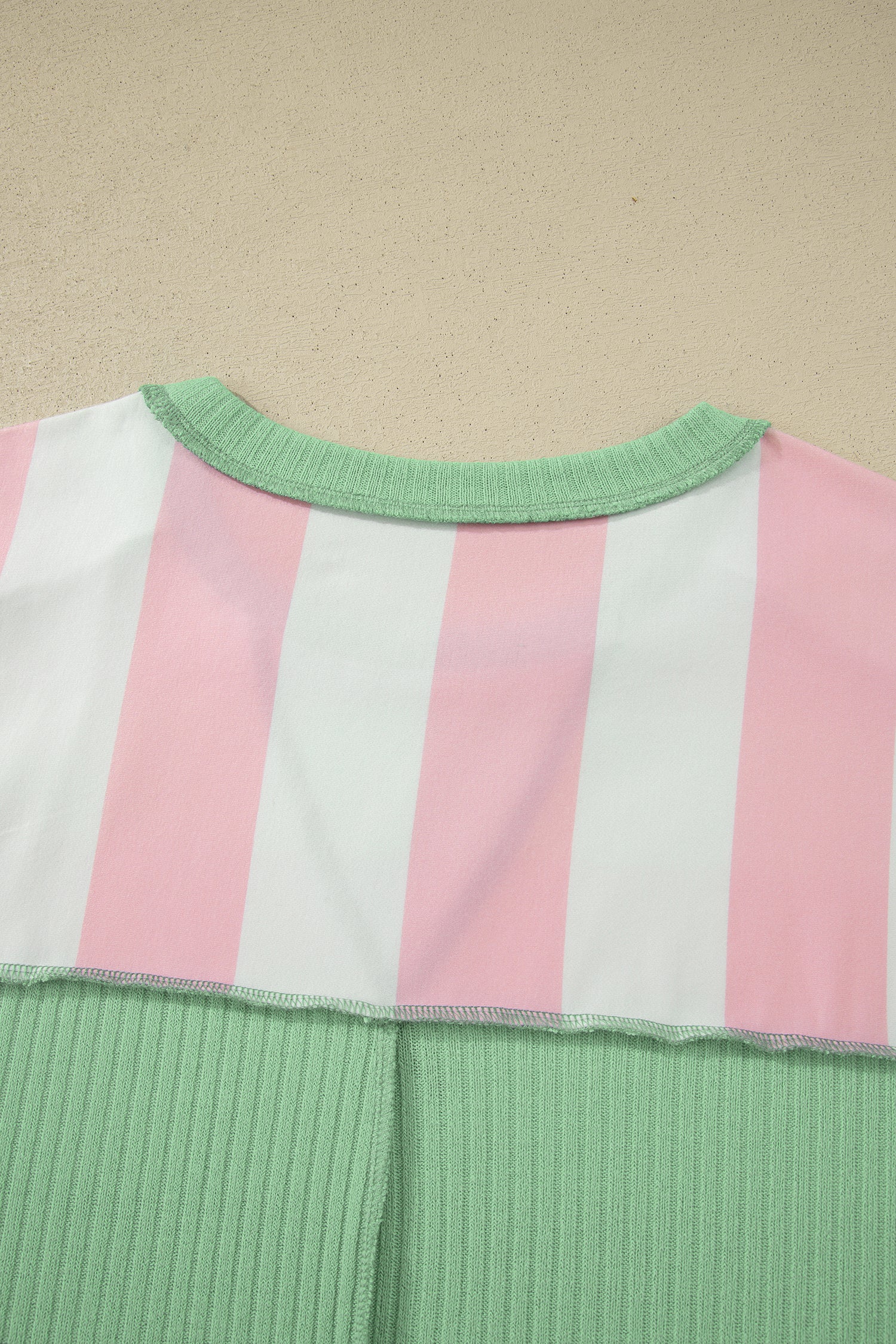 Striped Exposed Seam Ribbed Patchwork Oversized Tee