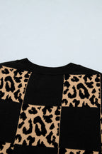 Leopard Checkerboard Short Sleeve Knit Sweater