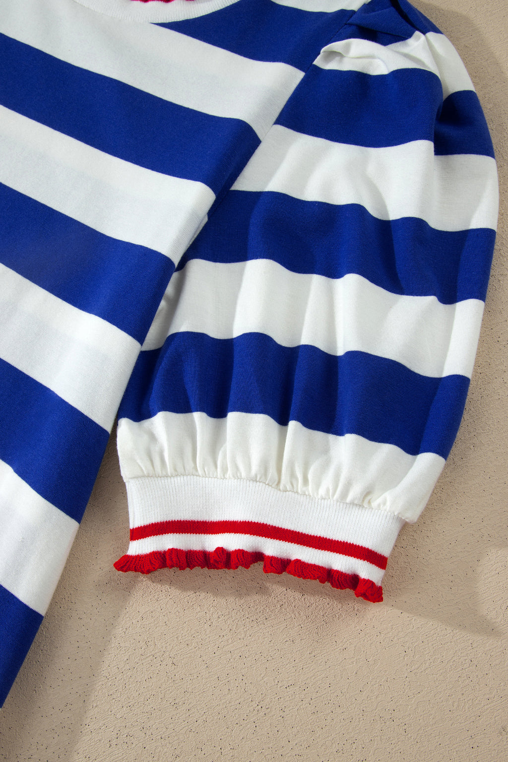 Striped Contrast Trim Round Neck Short Puff Sleeve Shift Mini Dress