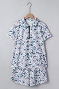 Multicolour Abstract Patterned Polo Collar T Shirt and Shorts Set