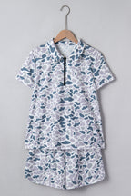 Multicolour Abstract Patterned Polo Collar T Shirt and Shorts Set