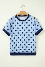 Color Block Trim Polka Dot Casual Tee
