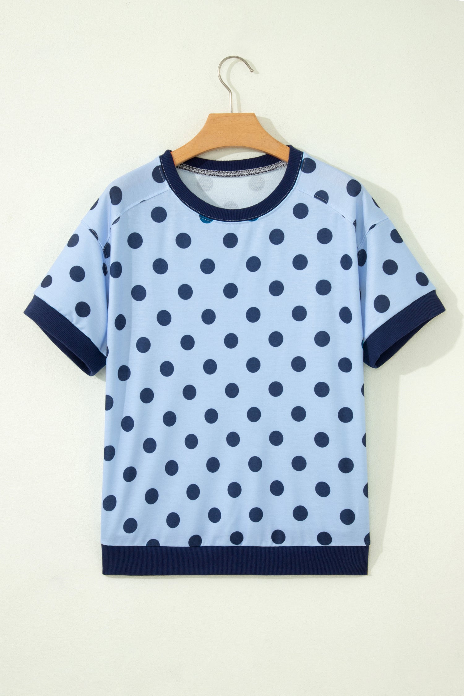 Color Block Trim Polka Dot Casual Tee