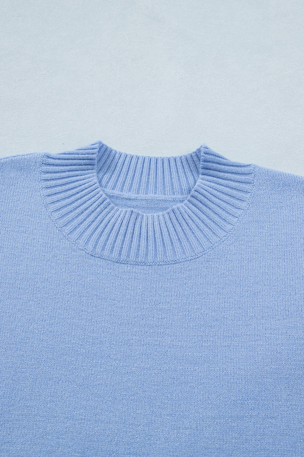 Solid Color Ribbed Trim Round Neck Ruffle Short Sleeve Sweater