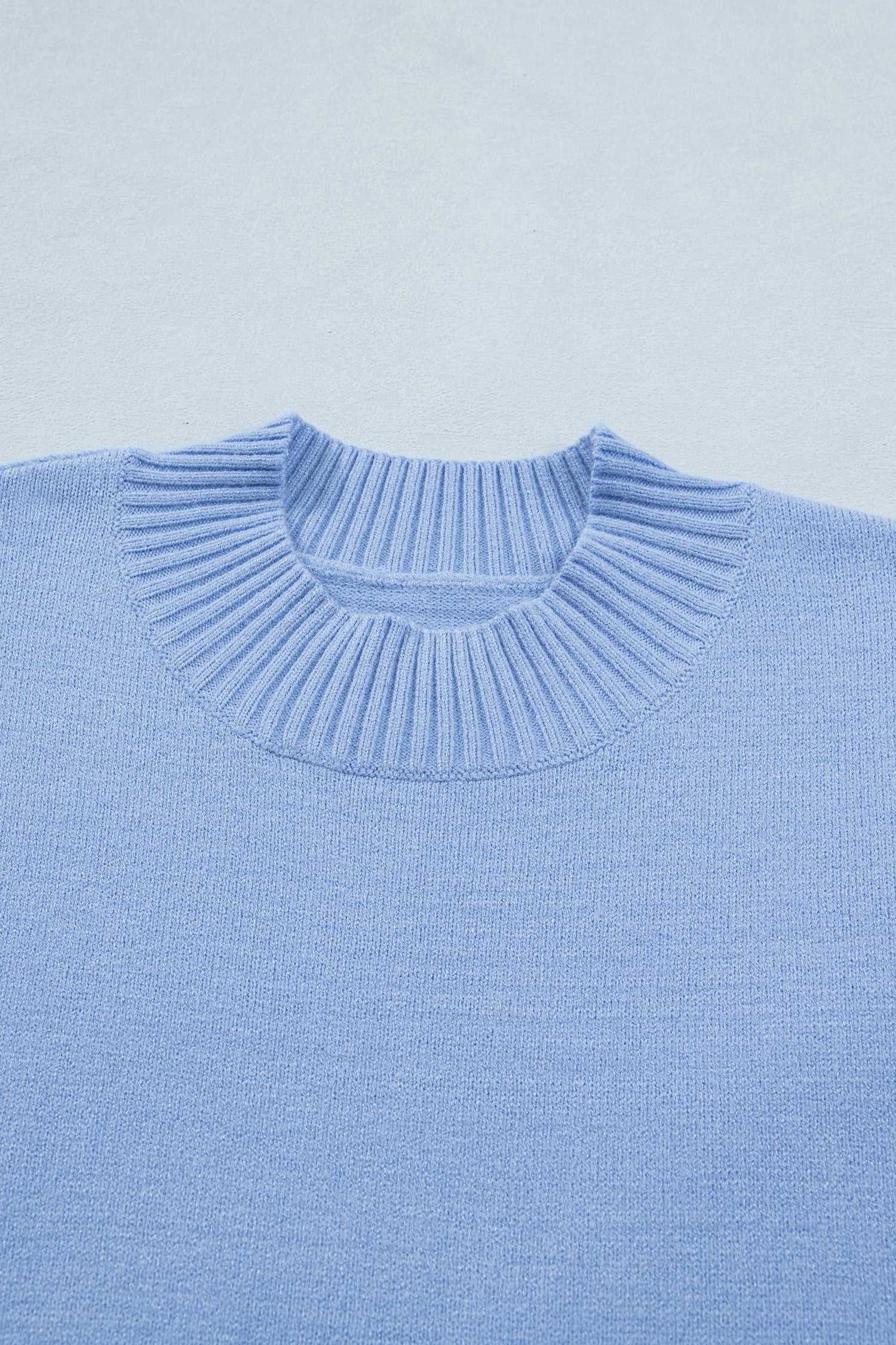 Solid Color Ribbed Trim Round Neck Ruffle Short Sleeve Sweater