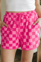 Checkered Drawstring Elastic Waist Casual Shorts