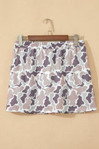 Abstract Camo Elastic Waist Drawstring Mini Skort