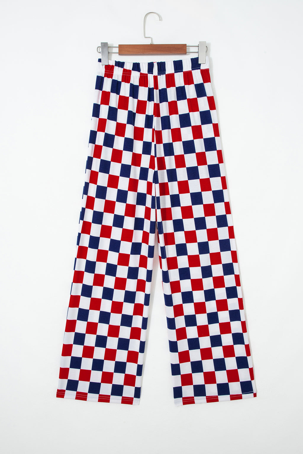 2-Tone Checked Print High Waist Wide Leg Pants