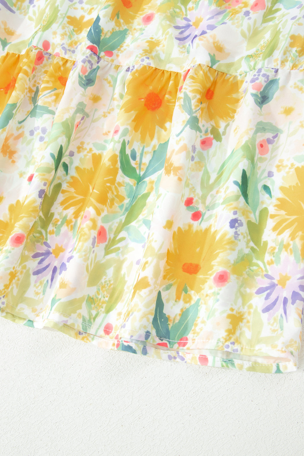 Floral Print Contrast Stitched Knot Denim Straps High Waist Dress