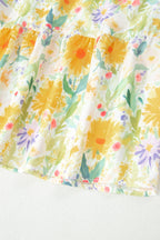 Floral Print Contrast Stitched Knot Denim Straps High Waist Dress
