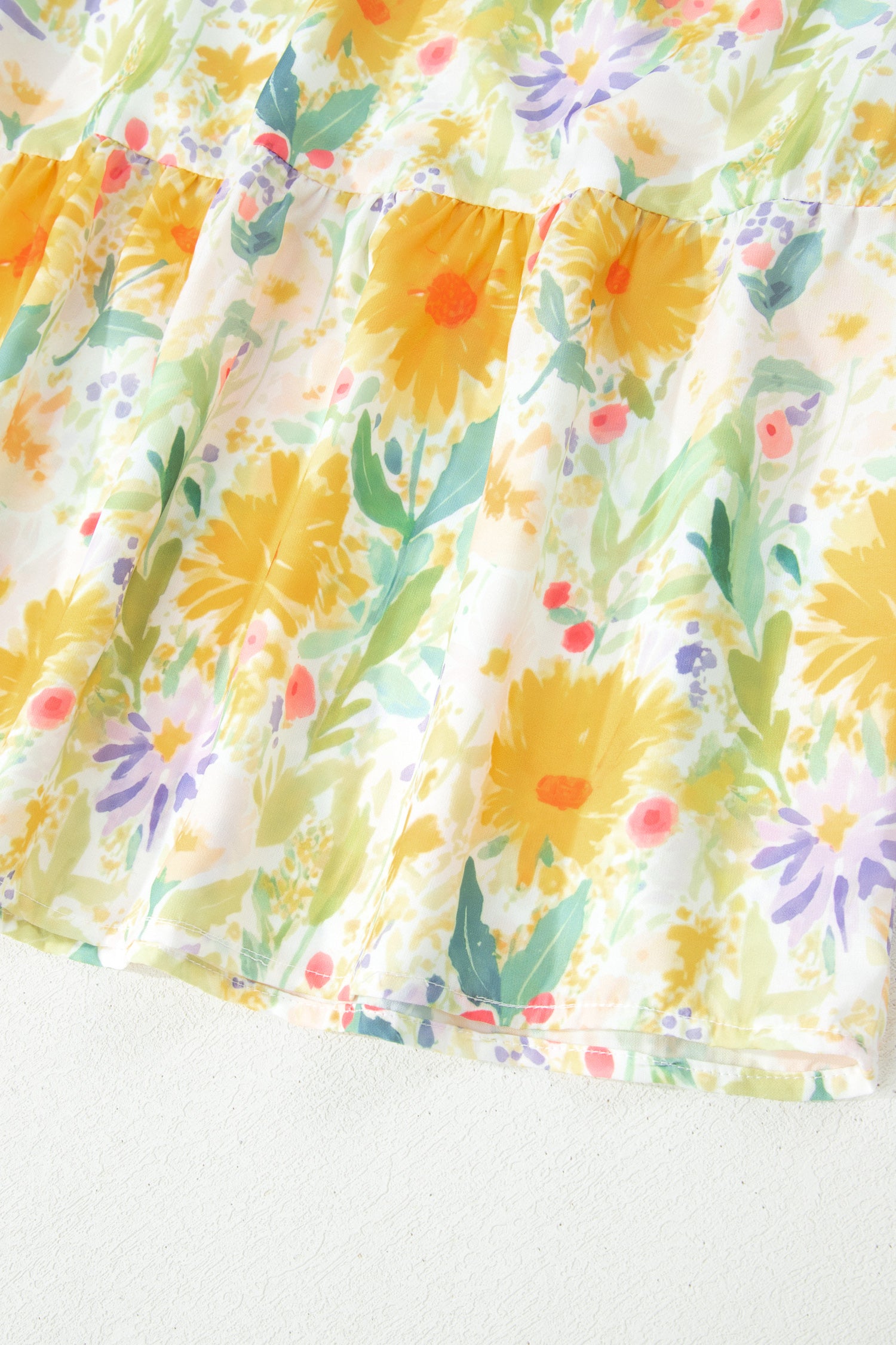 Floral Print Contrast Stitched Knot Denim Straps High Waist Dress
