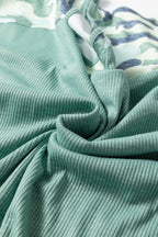 Mist Green Ribbed Camouflage Patchwork Plus Size V Neck Tee