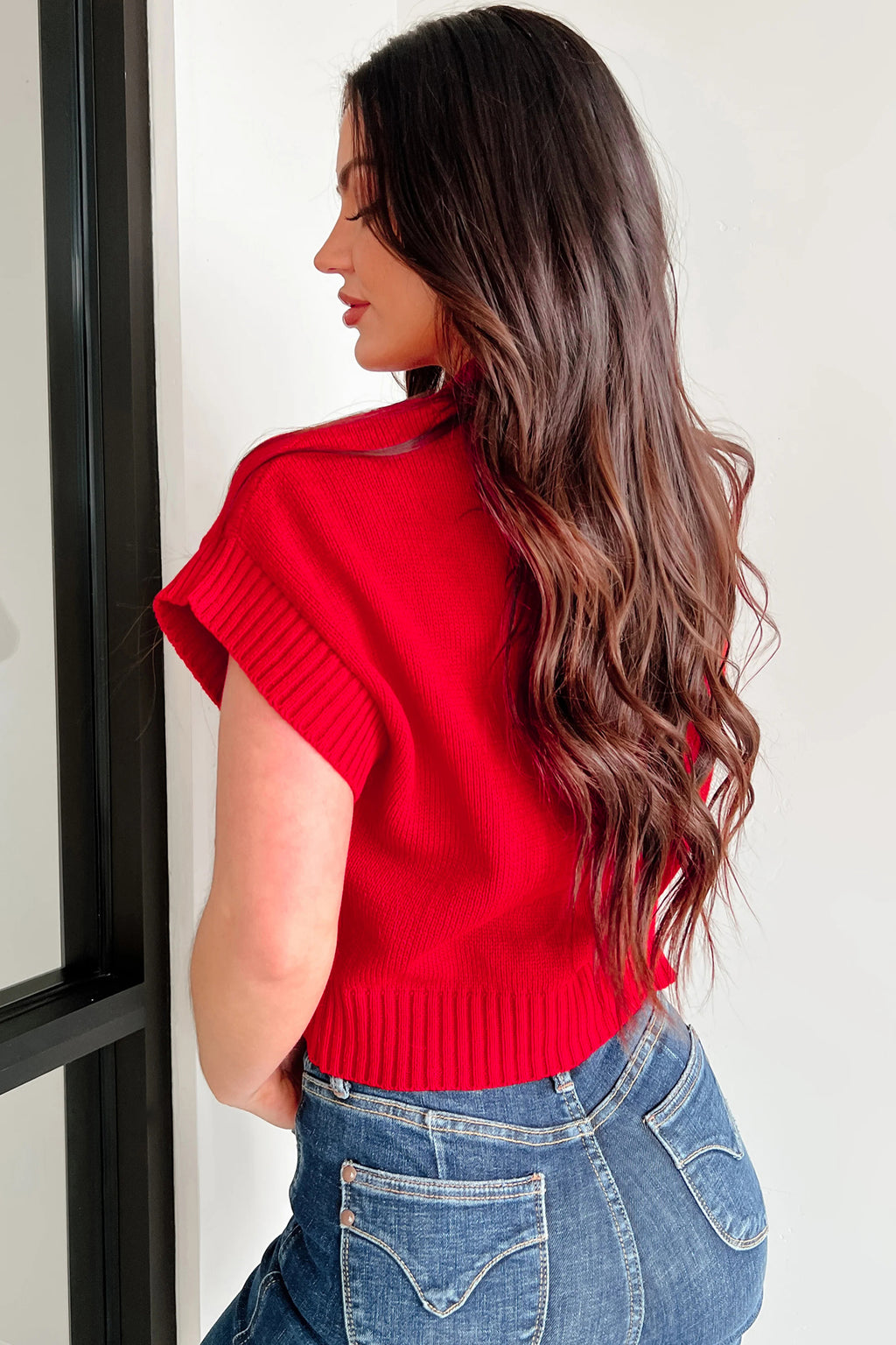Pink Valentine Heart Graphic Cropped Short Sleeve Sweater