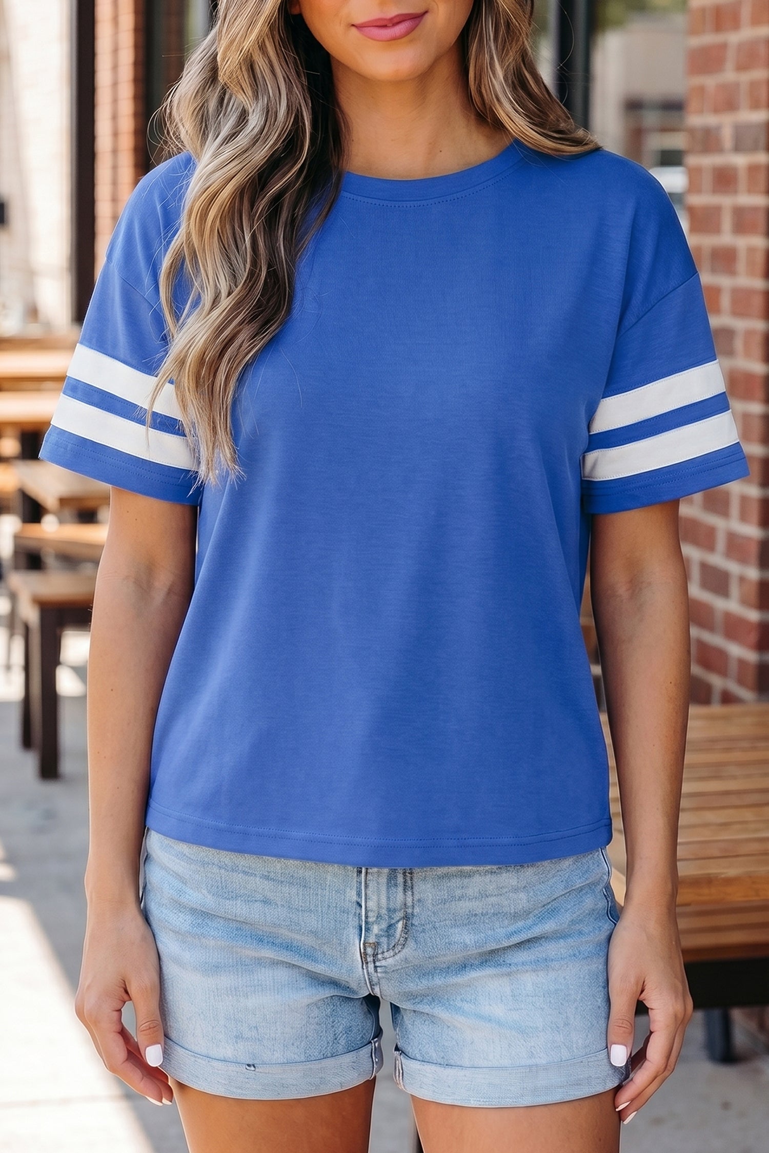 Varsity Striped Short Sleeve Crew Neck T Shirt