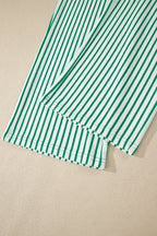 Striped Crew Neck Tee Drawstring Waist Cropped Pants Set