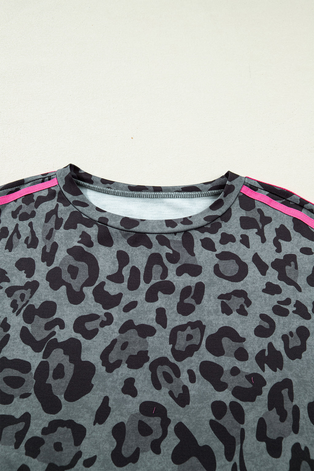 Leopard Print Varsity Striped Trim Long Sleeve Top