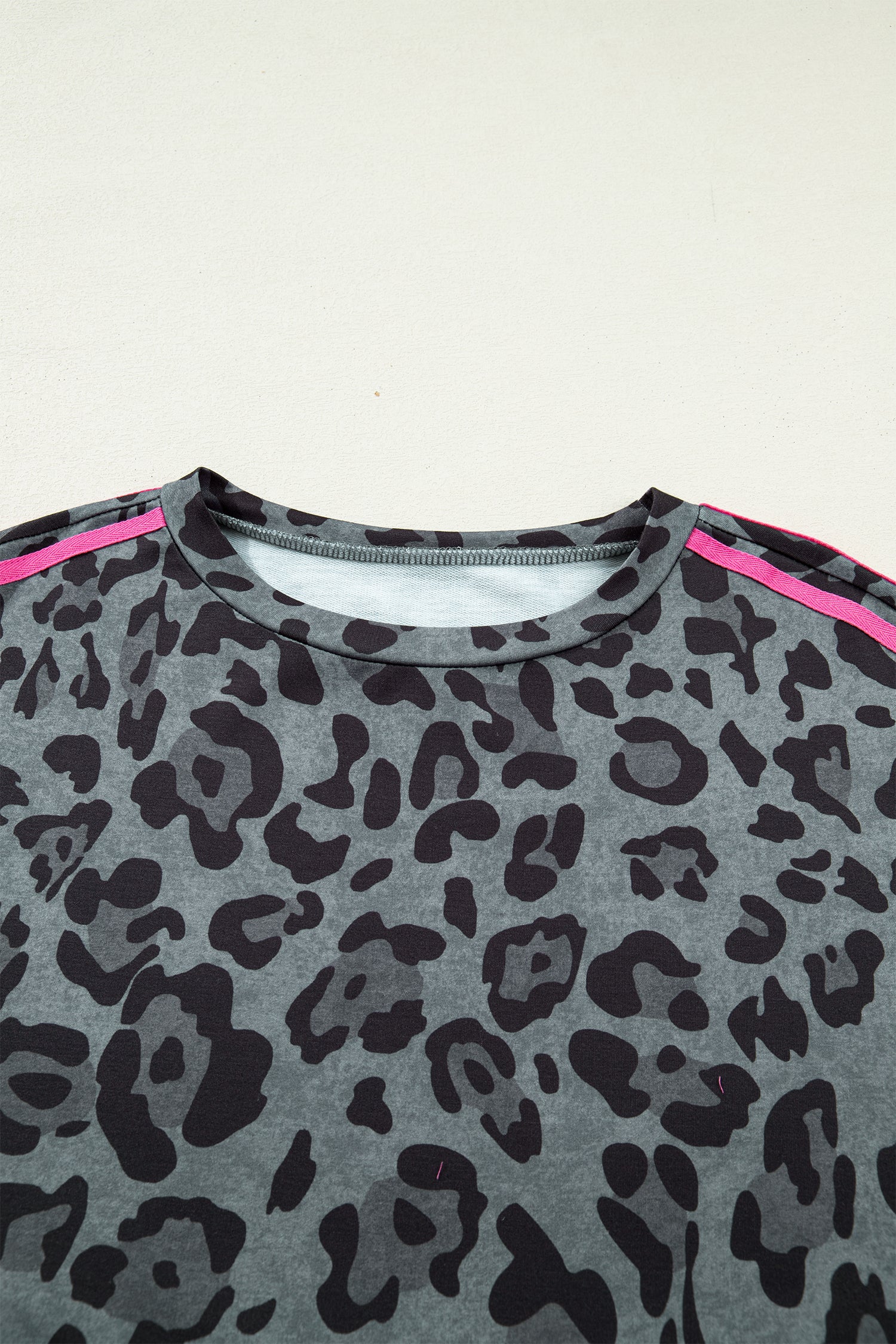 Leopard Print Varsity Striped Trim Long Sleeve Top