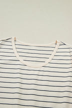 Beige Stripe Drawstring Tunic Tank Mini Dress with Pockets