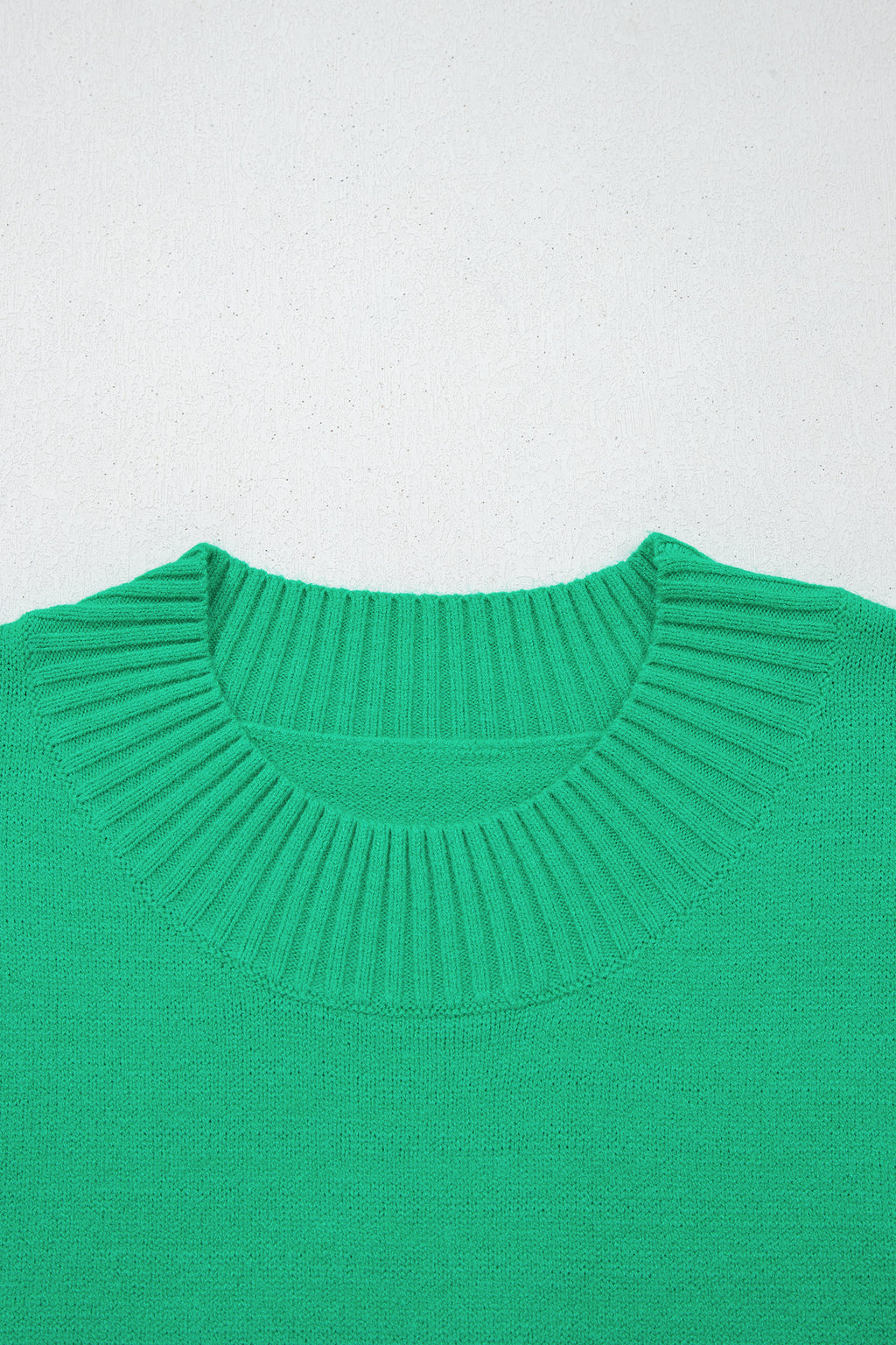 Solid Color Ribbed Trim Round Neck Ruffle Short Sleeve Sweater