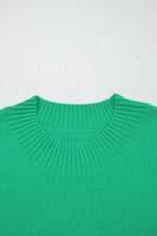 Solid Color Ribbed Trim Round Neck Ruffle Short Sleeve Sweater