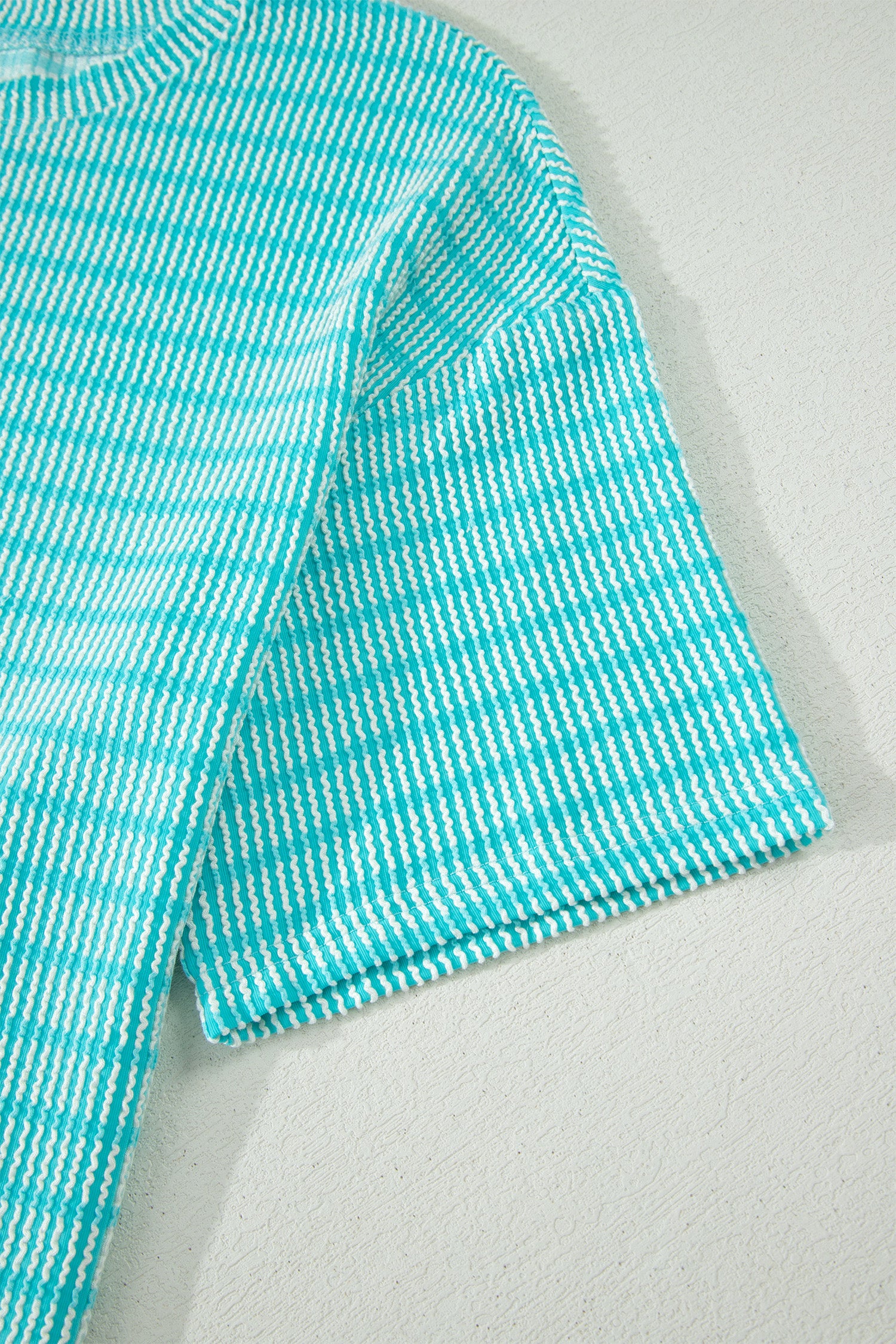 Striped Raised Rib Loose Tee Drawstring Elastic Waist 2pcs Short Set
