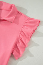 Half Zipped Ruffled Short Set