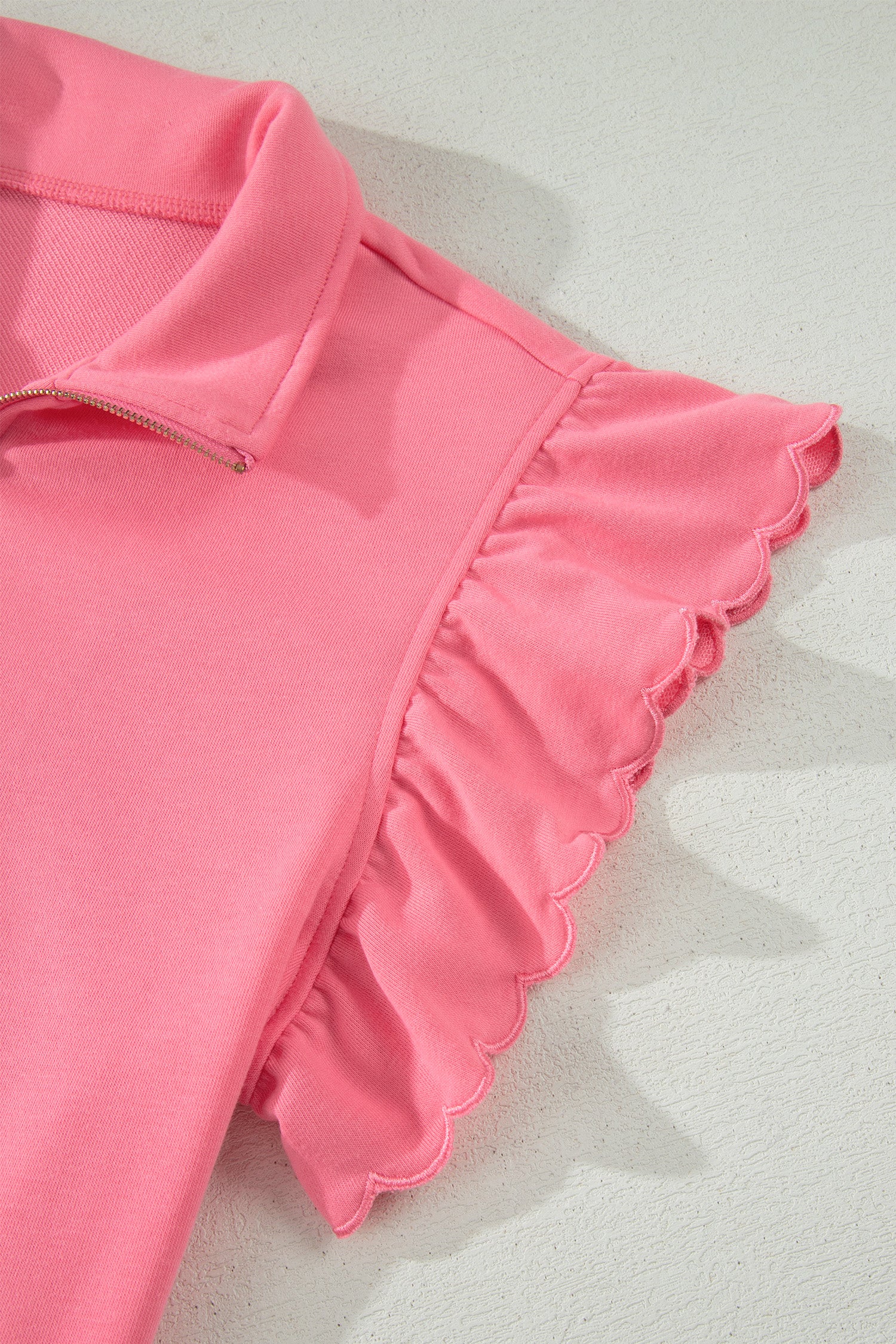 Half Zipped Ruffled Short Set