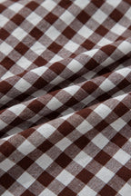 Coffee Plaid Print Full Zipper Cinched Waist Fit Flare Sleeveless Maxi Dress