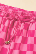 Checkered Drawstring Elastic Waist Casual Shorts