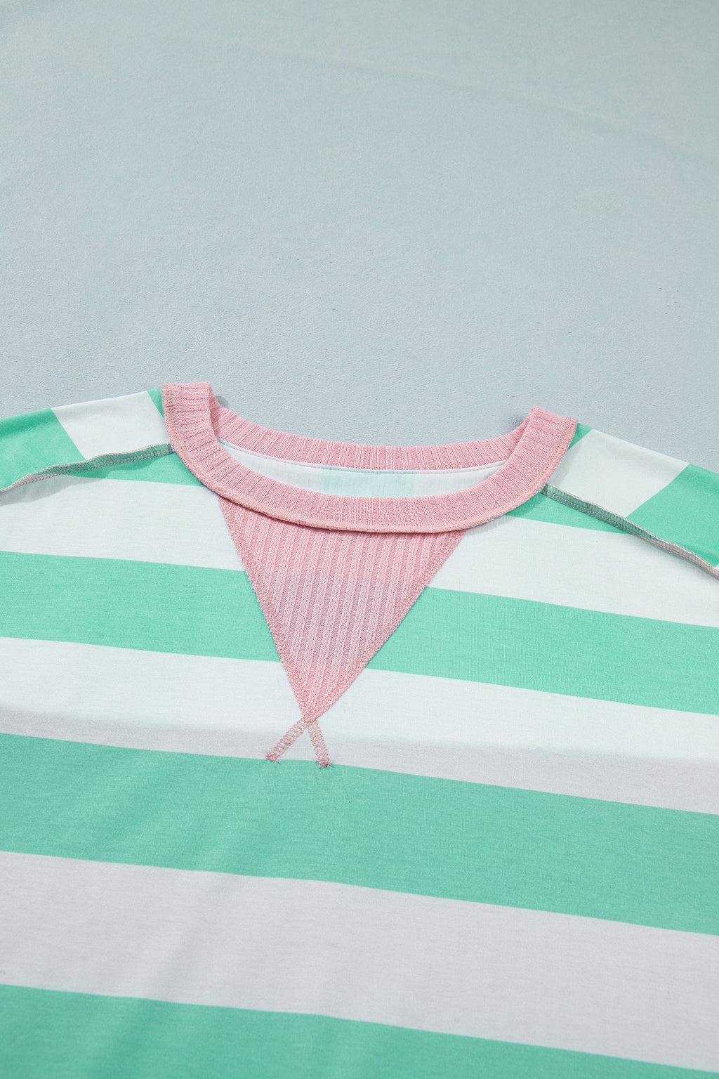 Striped Exposed Seam Ribbed Patchwork Oversized Tee