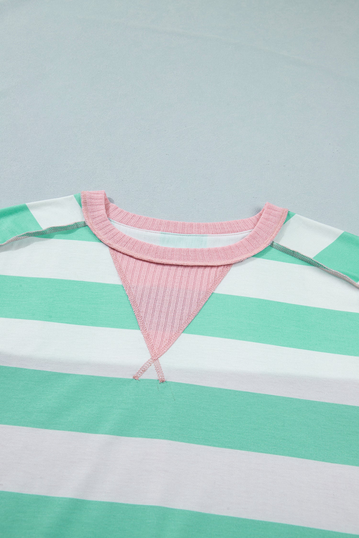 Striped Exposed Seam Ribbed Patchwork Oversized Tee