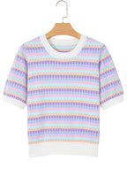 Abstract Striped Knit Short Sleeve Sweater