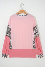 Color Block Leopard Patchwork Dolman Sleeve High Low Baggy Sweatshirt