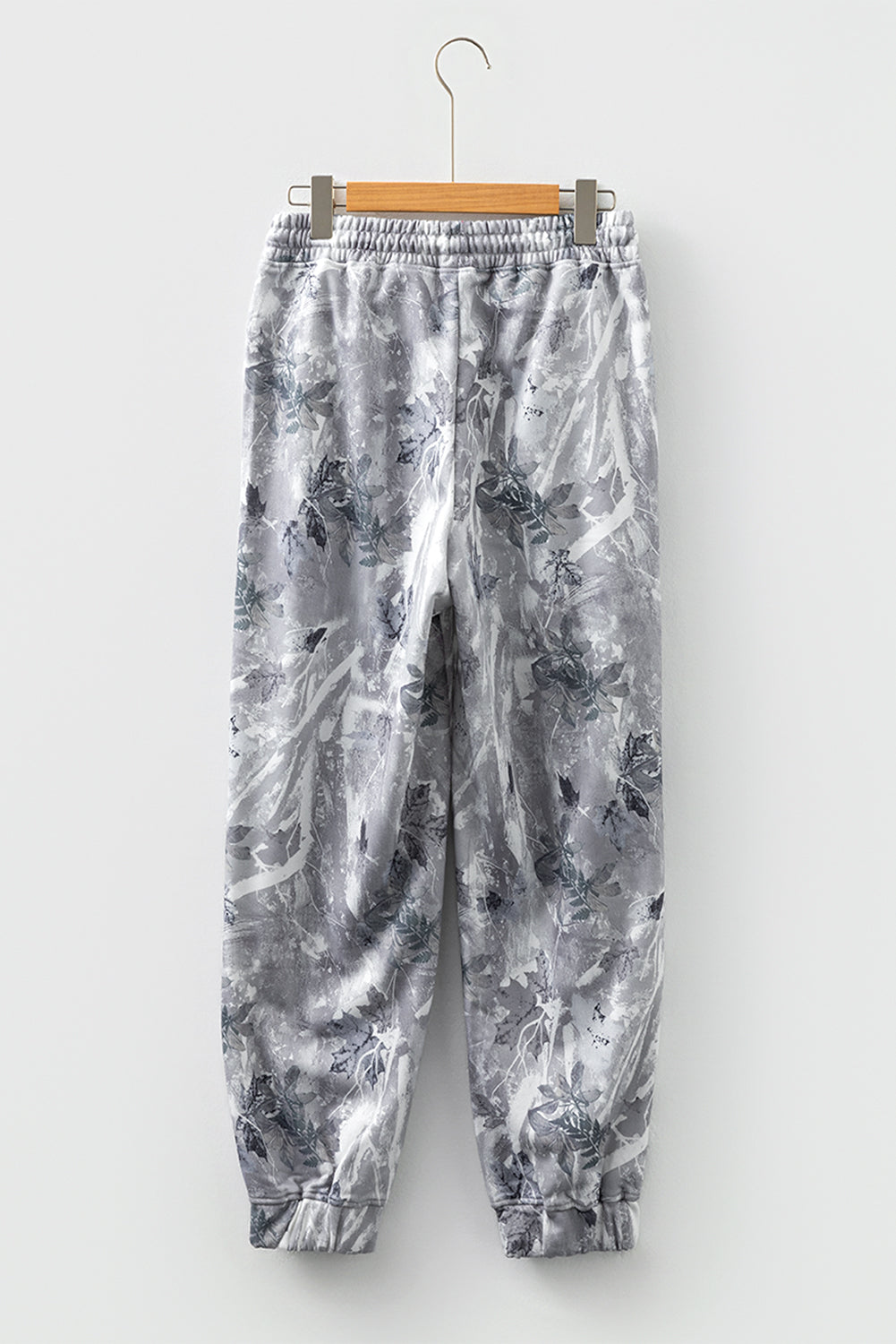 Grey Camo Print Cozy Drawstring Elastic Waist Jogger Pants