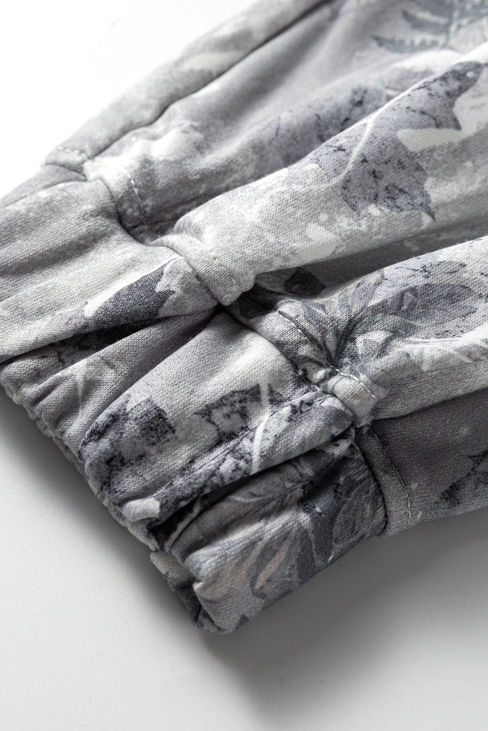 Grey Camo Print Cozy Drawstring Elastic Waist Jogger Pants