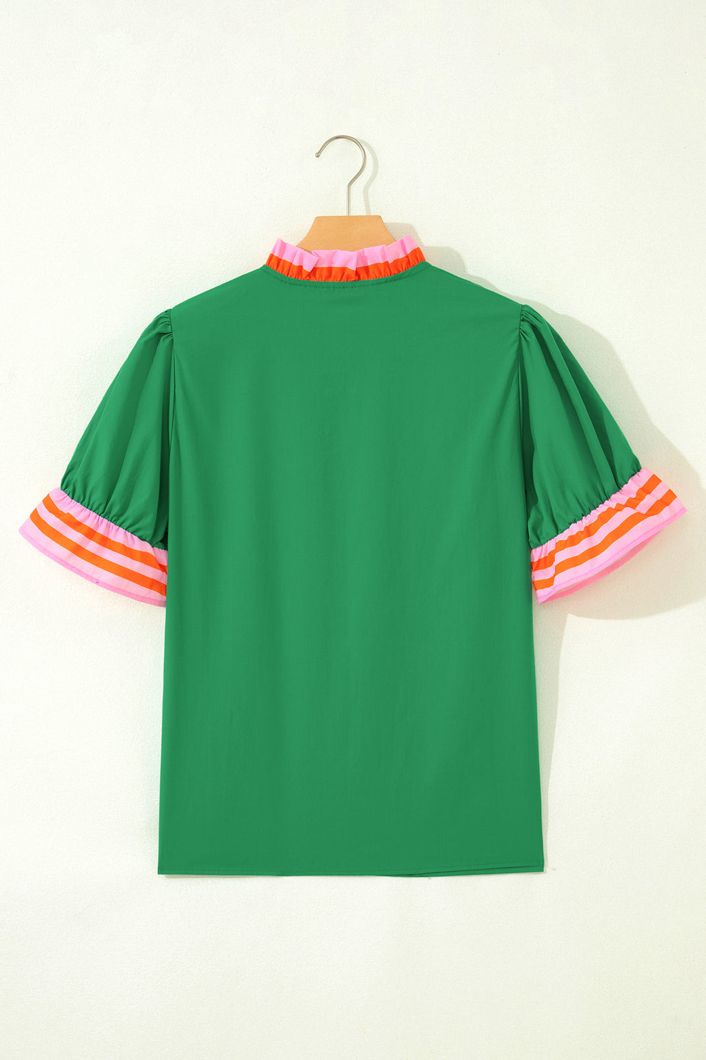 Striped Frilled Collar Ruffled Short Sleeve Blouse