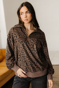 Leopard Print Quarter Zip Corduroy Sweatshirt