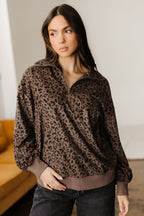 Leopard Print Quarter Zip Corduroy Sweatshirt