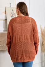Redwood Burl Mixed Pattern Knitted Open Front Plus Cardigan
