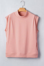 Solid Color High Neck Cap Sleeve Loose Top